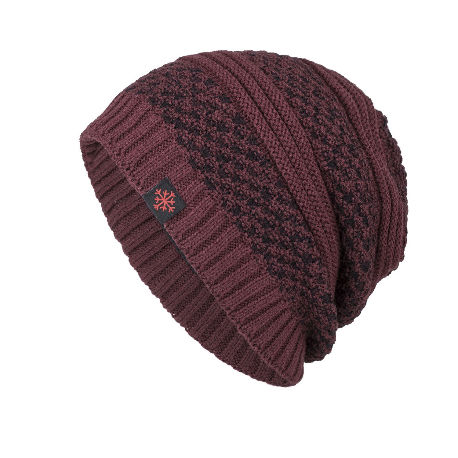 Knitted Wool Hat With Red Snowflake Cloth Mark
