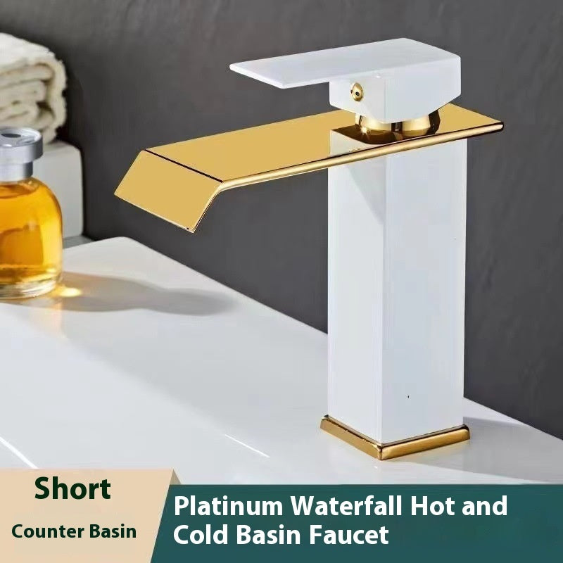 Stainless Steel European Style Waterfall Faucet Black Gold Paint Hot And Cold Basin Faucet
