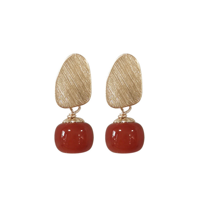 Benming Full Meat Southern Red Agate Sterling Silver Needle Earrings For Women