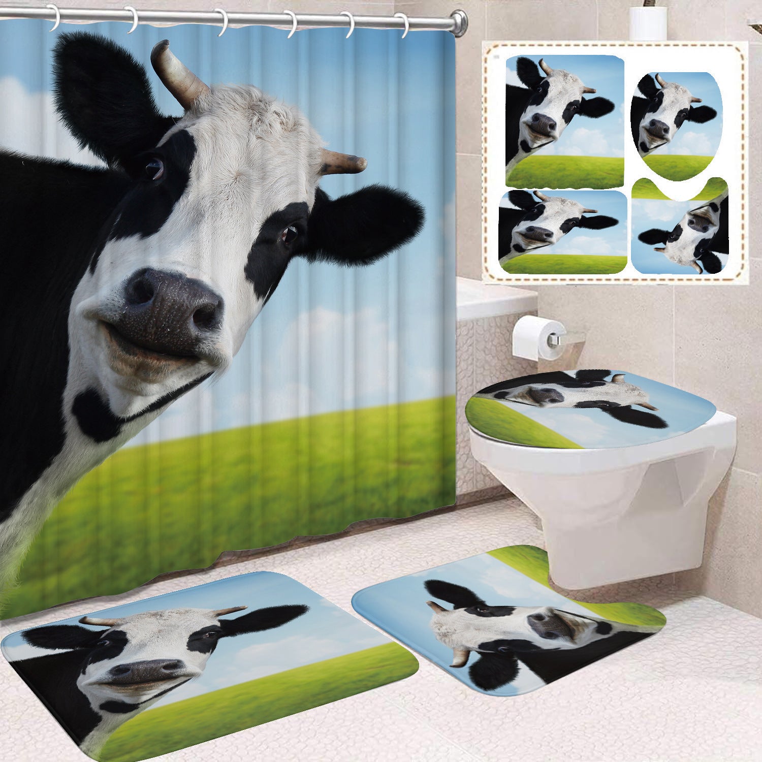 Polyester Waterproof And Mildew-proof Shower Curtain Four-piece Partition Bathroom Curtain