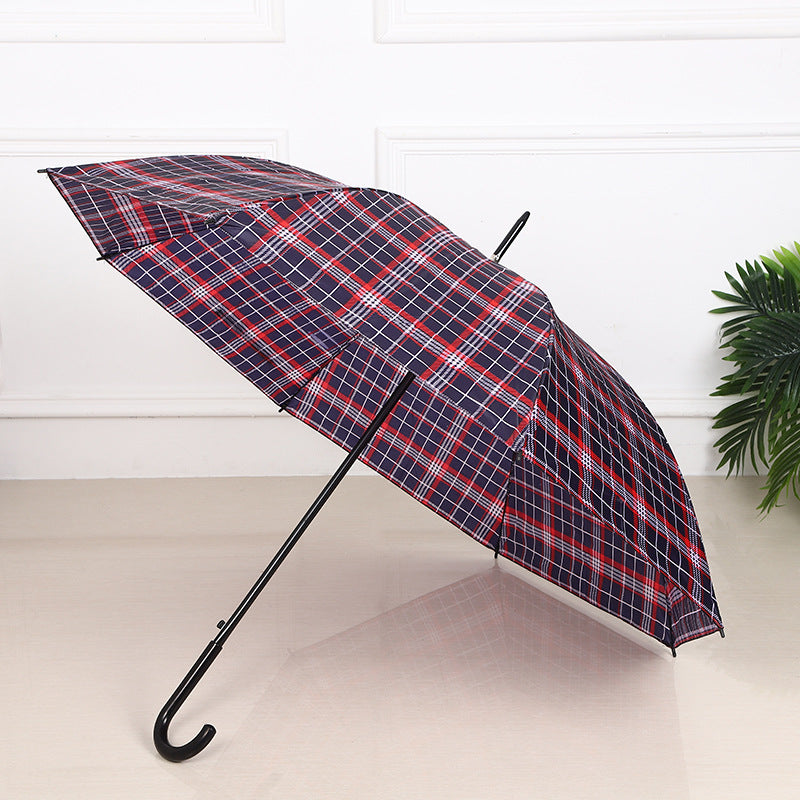 Classic Straight Handle Checkered Umbrella Business Striped Long Handle Sunny Umbrella Curved Handle