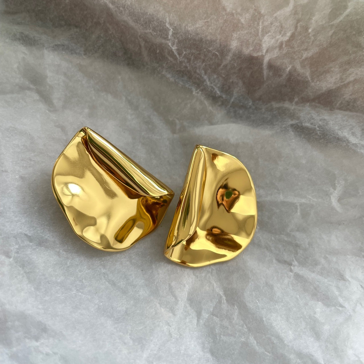 Brass Pleated Earrings European And American Big Ear Stud Women