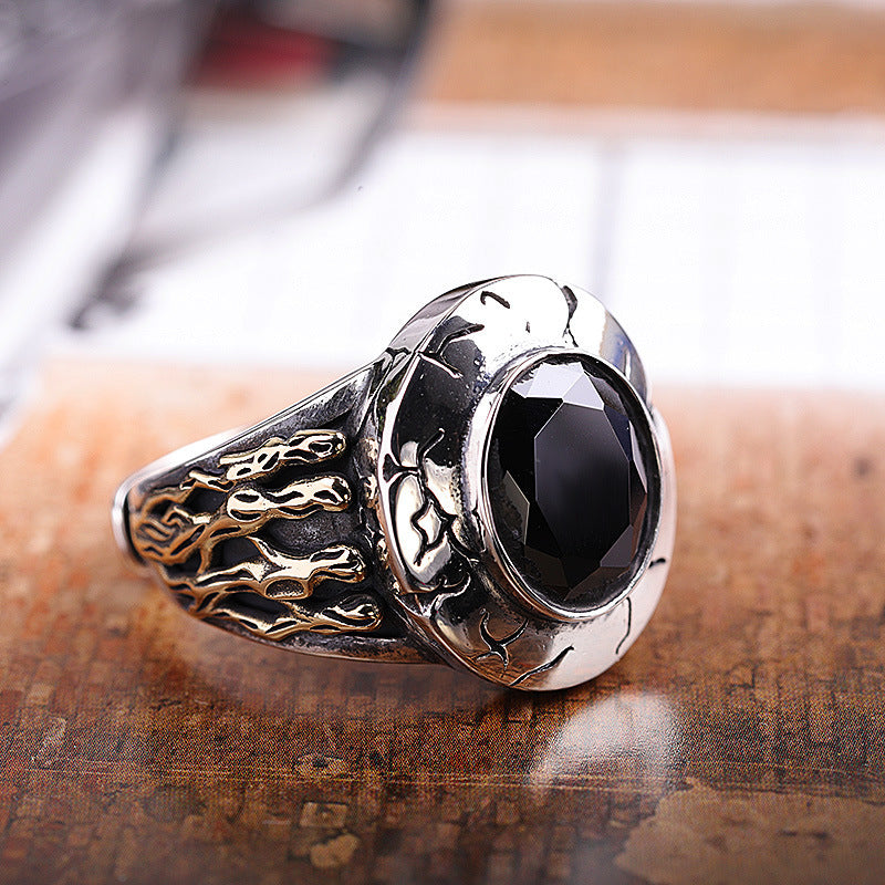 Fashion Simple Black Agate Men's Ring