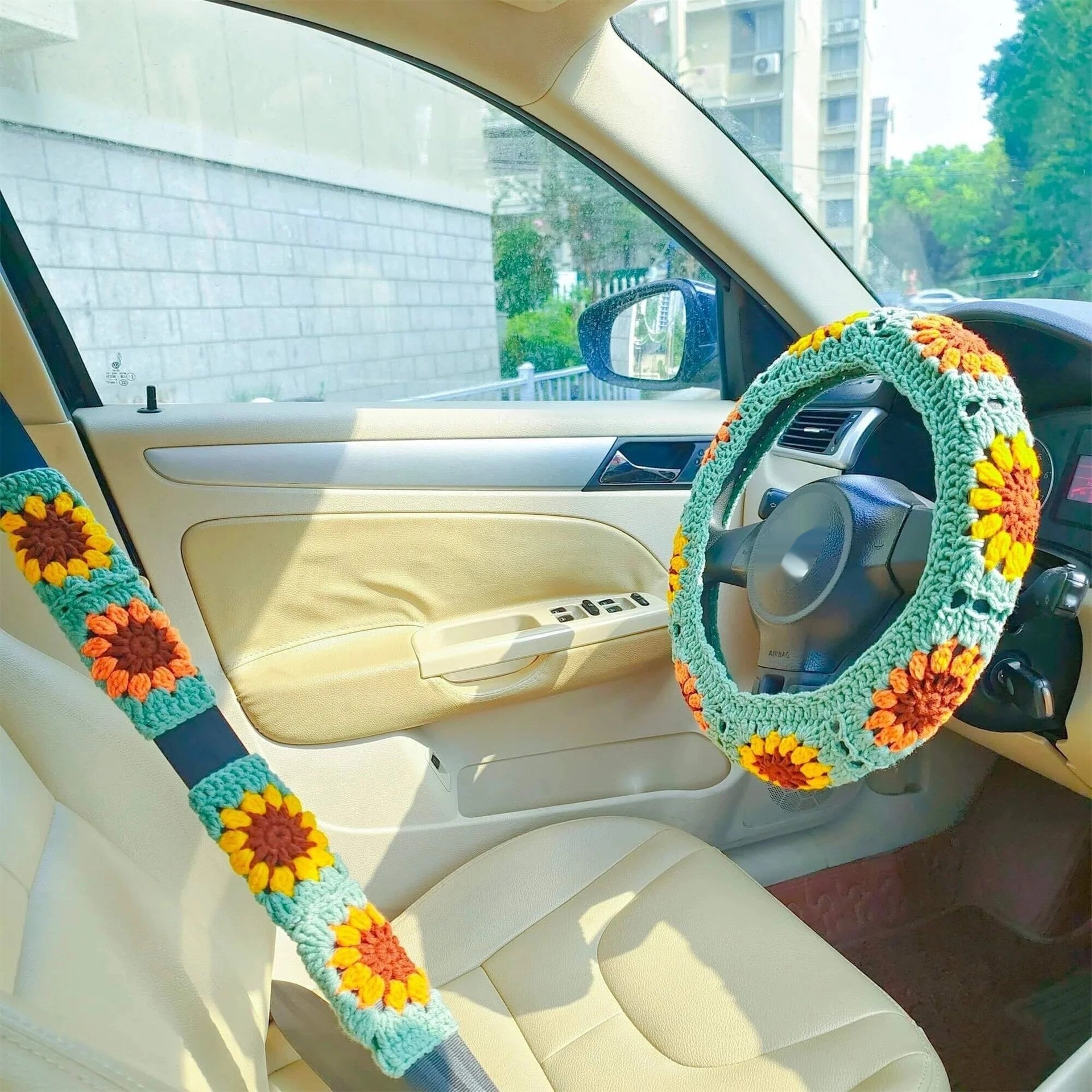 Car Interior Hand-crocheted Flower Steering Wheel Warm Non-slip Cover