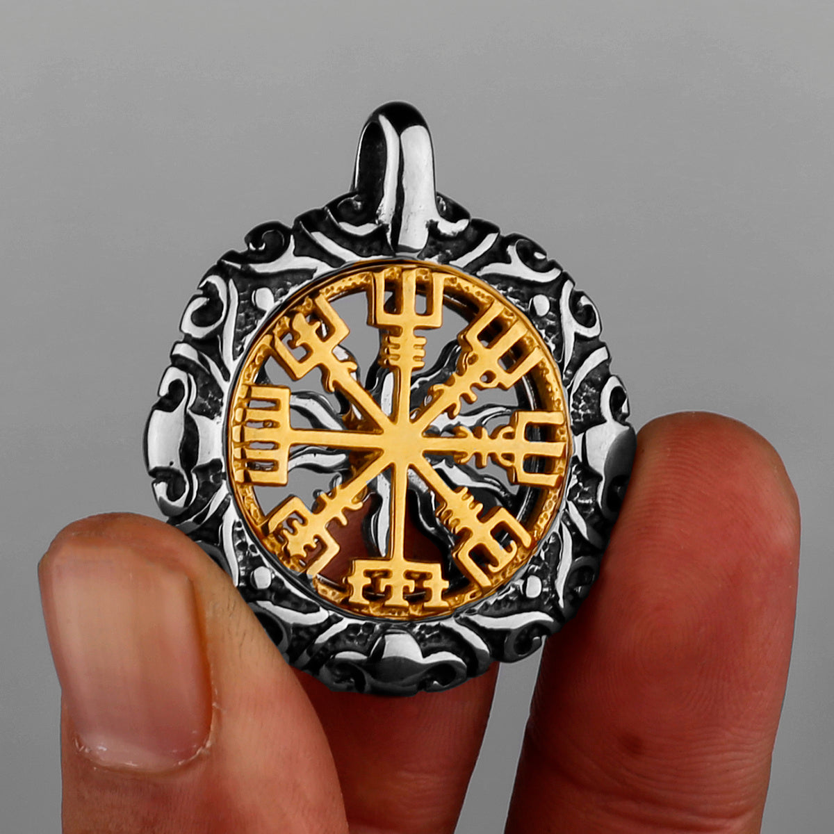 Titanium Steel Pendant Gold Compass Necklace