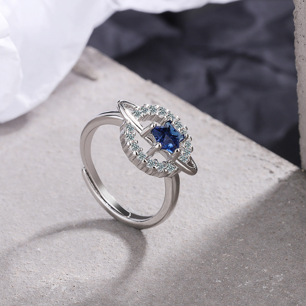 Blue Diamond Single Row Pentagram Planet Ring