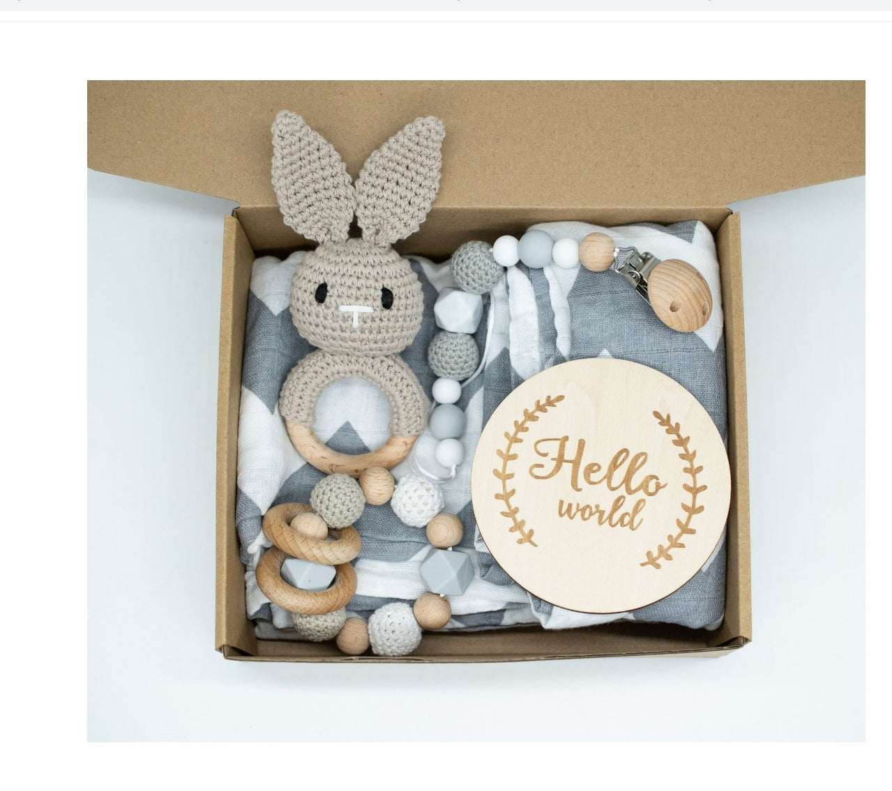 Baby Crochet Wooden Rattle Suit Birth Gift Box Fork Baby Newborn And One Month Old Gift