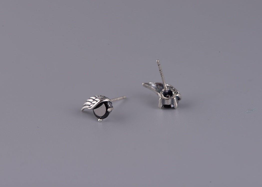 S925 Silver Retro Unisex Fashion Angel Wings Stud Earrings