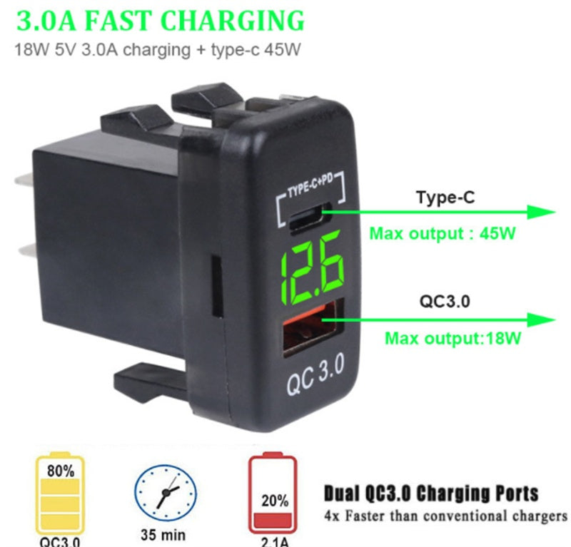 Nondestructive Installation Car Charger USB With Voltmeter Original Hole