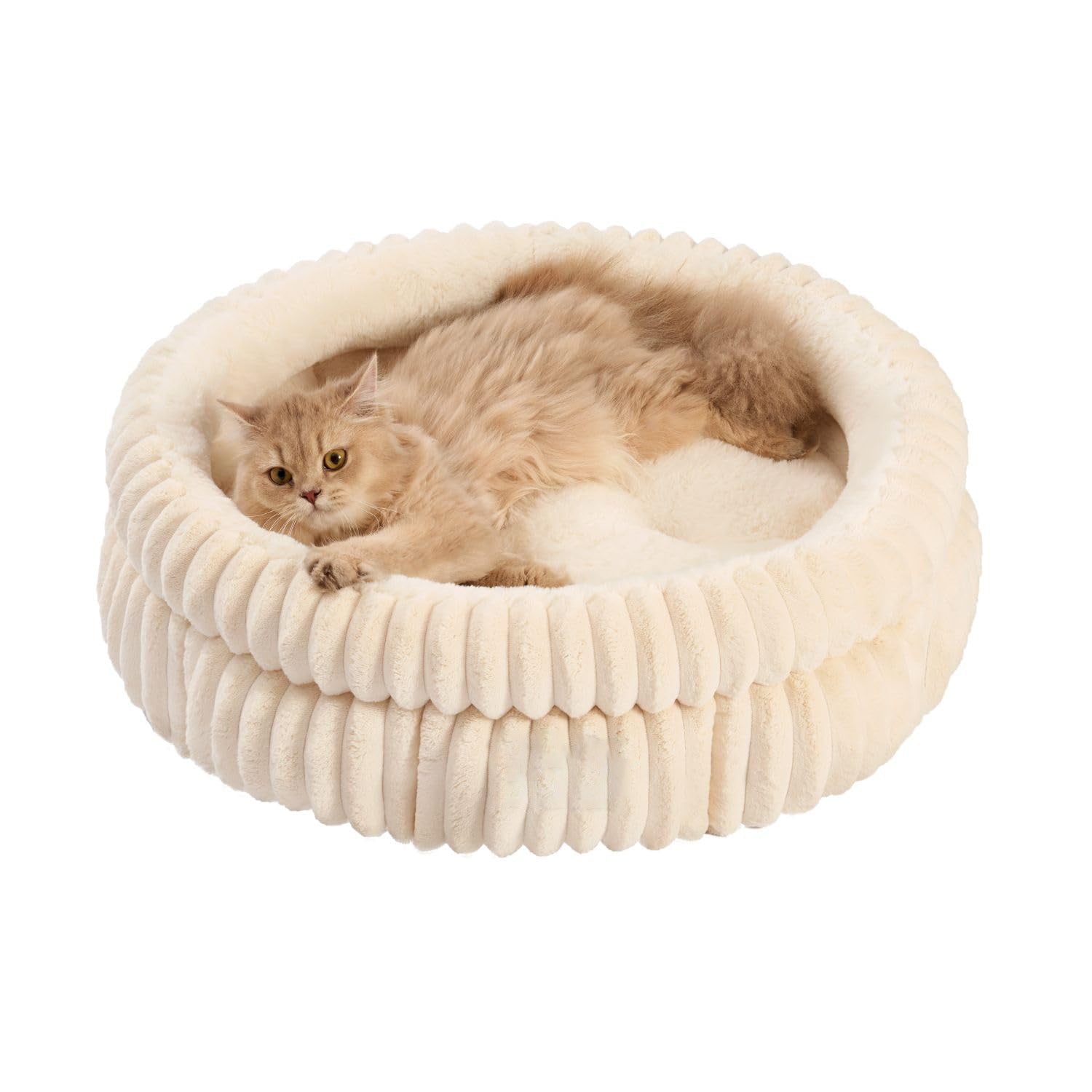 Lit pour chat, lit pour chaton, lits ronds lavables pour chats d'intérieur, lit pour animaux de compagnie en peluche super douce en fausse fourrure pour chiots et chatons avec fond antidérapant