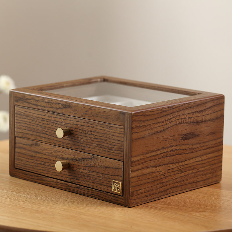 Earrings Wooden Storage Jewelry Box Earrings Necklace Hand Jewelry Large-capacity Household Jewelry Wooden Drawer Type