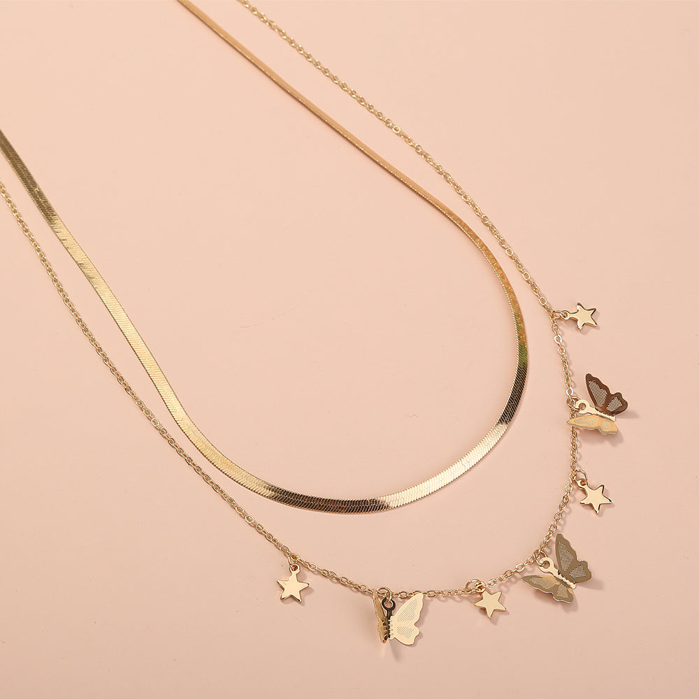 Creative personality with butterfly Tassel pendant necklace and collarbone chain