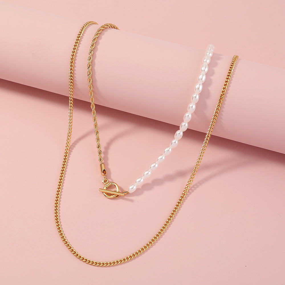 Retro simple temperament stitching OT interlocking chain, double-layered fashion lady necklace