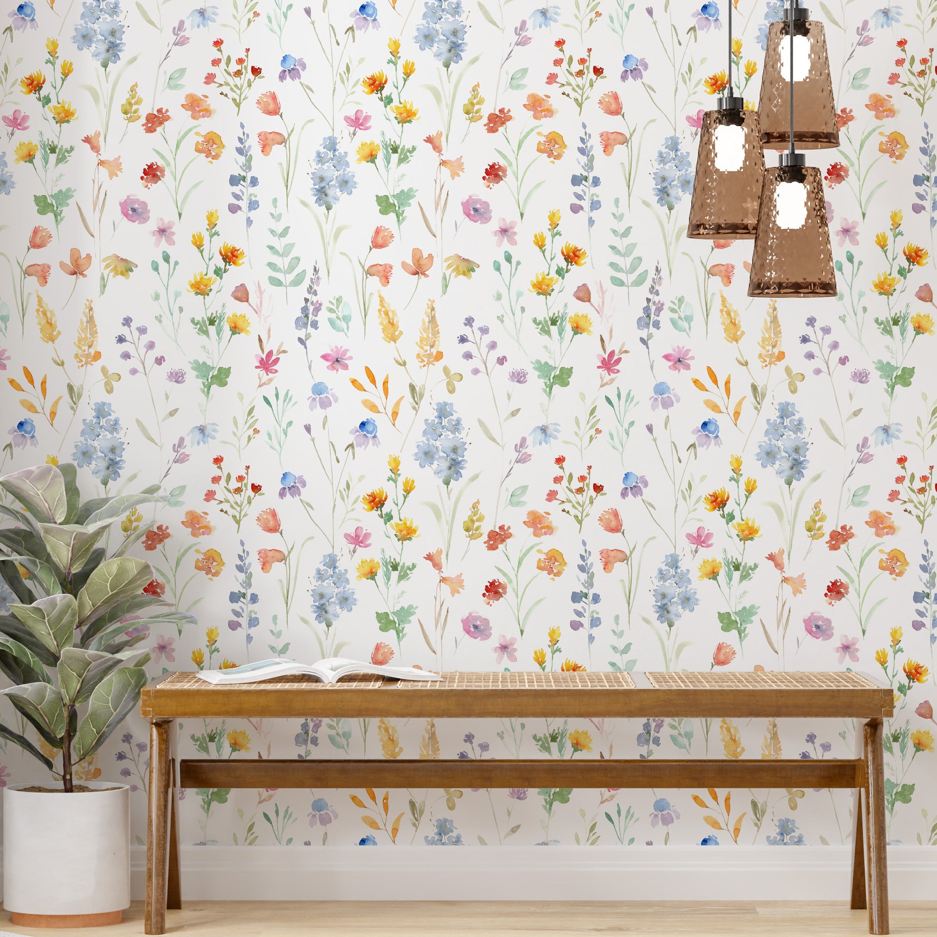Children's Watercolor Wild Flower Decorative Wallpaper