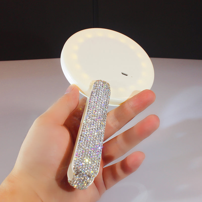 Diamond Embedded Portable LED Makeup Mirror