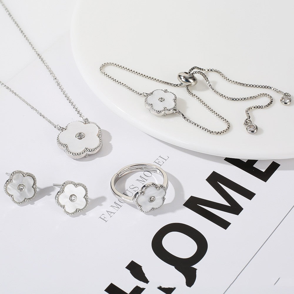 Gold Flower Bracelet Ring Earrings Bracelet Women's Suit