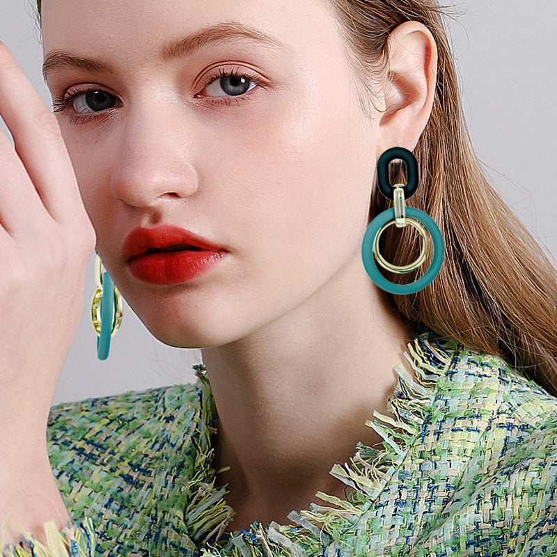 Exaggerated Circle Long Earrings Acrylic Resin