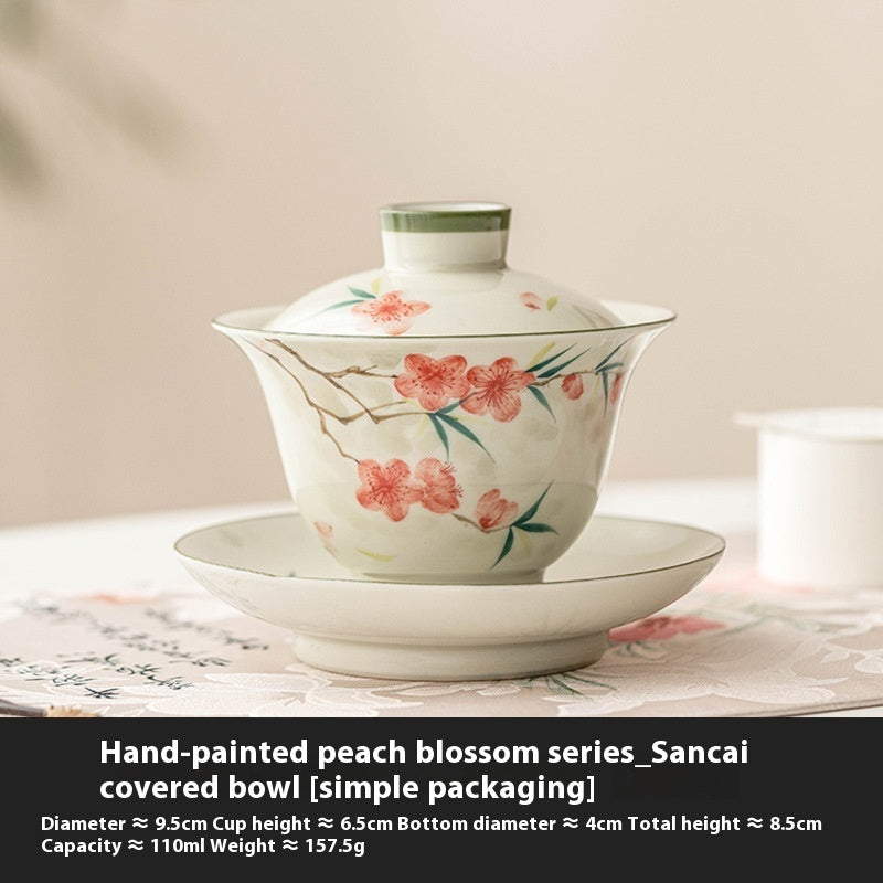 Hand Painted Peach Blossom Sancai Gaiwan Tea Cup