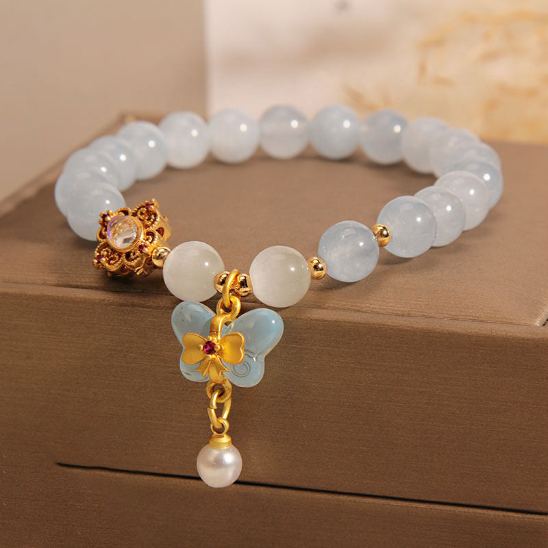 Fashion Butterfly Pendant Aquamarine Bracelet Women