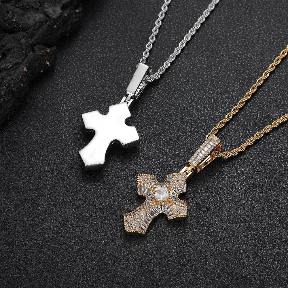 European Hip Hop Cross Pendant Zircon Necklace