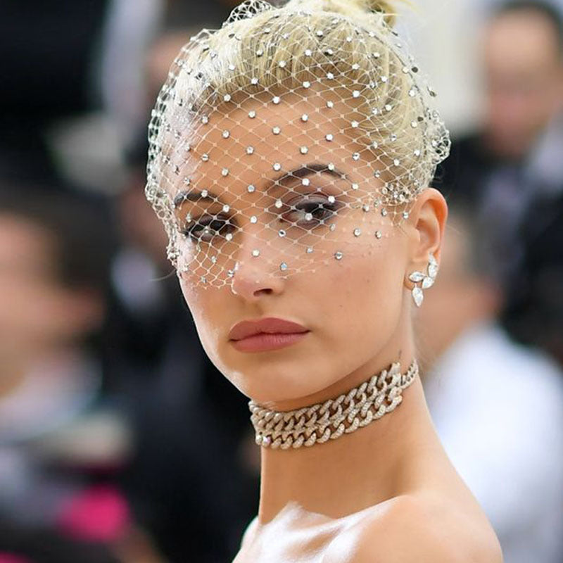 Bridal Veil Hairband Decoration Encryption Rhinestone-encrusted Diamond Mesh Headband