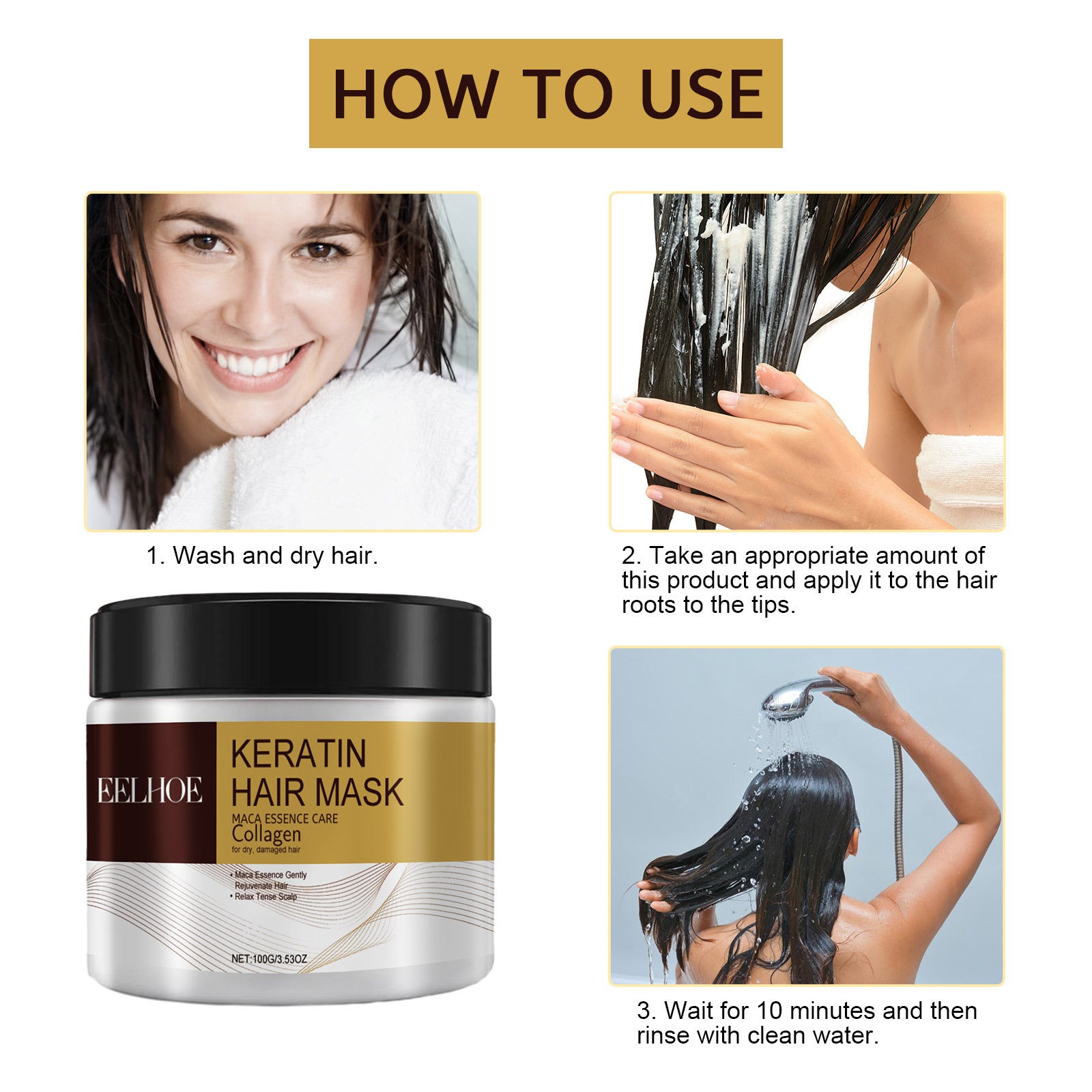 Masque Capillaire Réparateur Hydratant Réparation Profonde Cheveux Abîmés Anti-dessèchement Pointes Fourchues Anti-chute