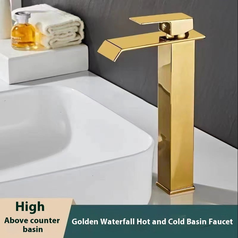Stainless Steel European Style Waterfall Faucet Black Gold Paint Hot And Cold Basin Faucet