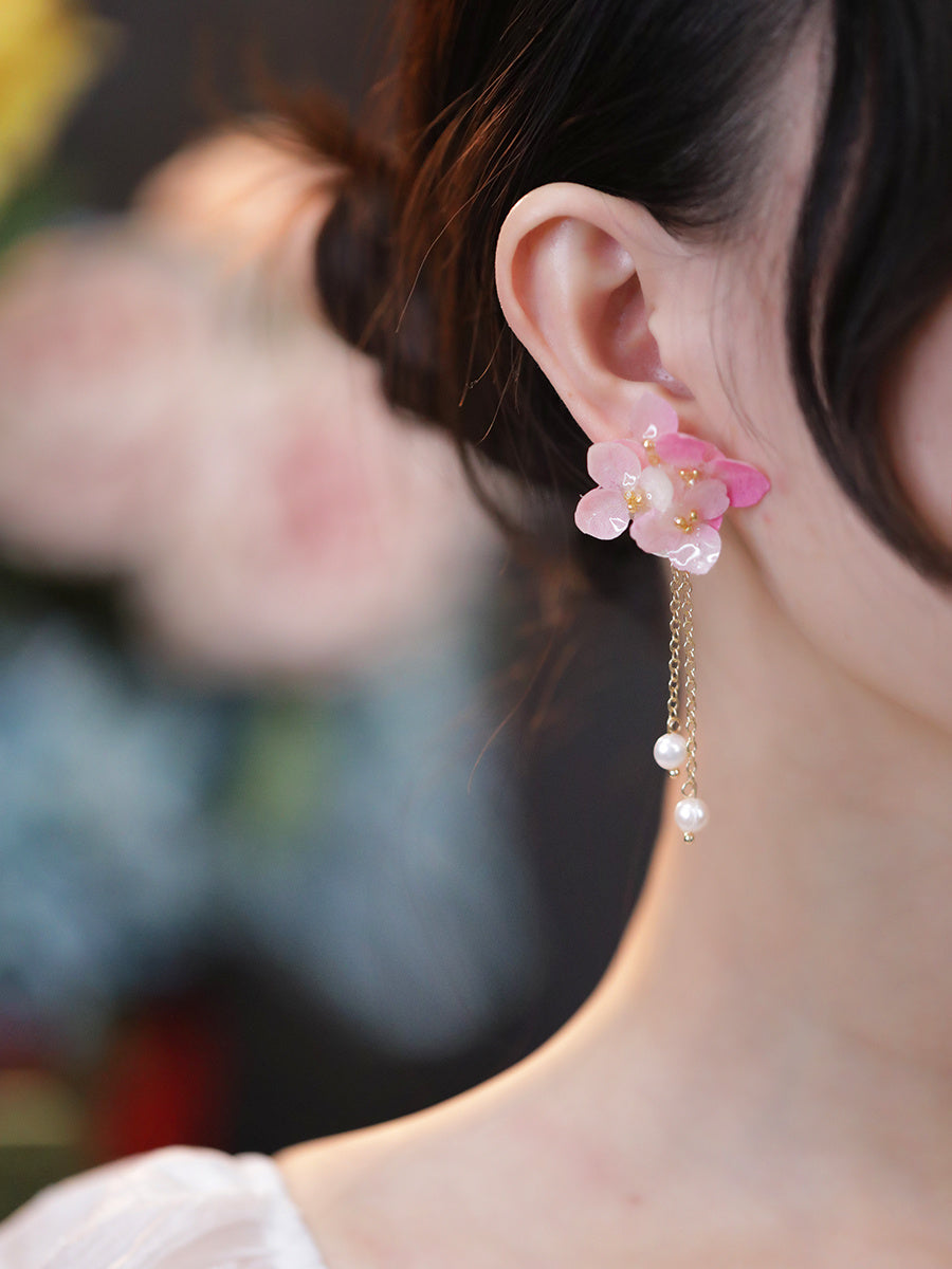 Preserved Flower Earrings Women Show Face Small Long Flowers