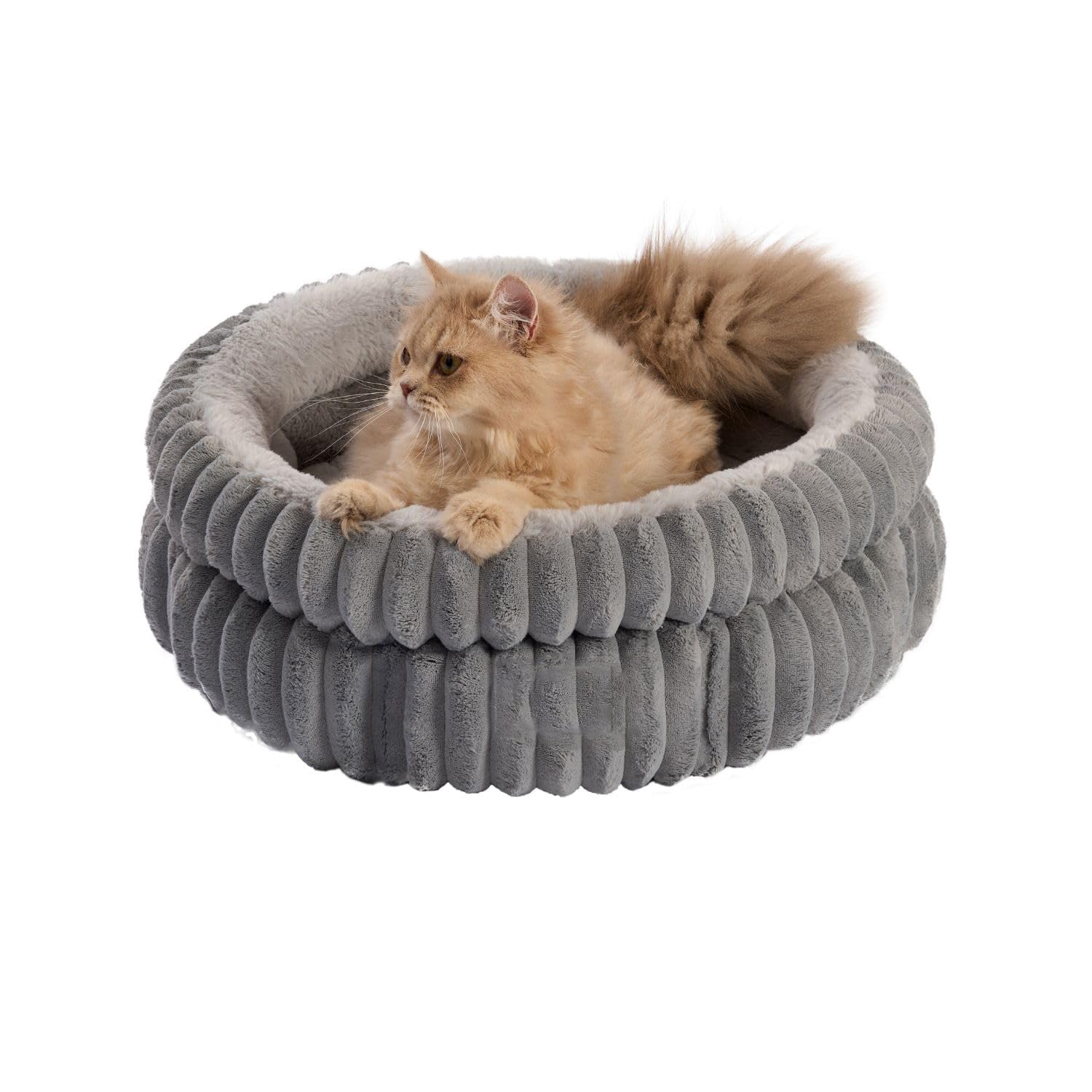 Lit pour chat, lit pour chaton, lits ronds lavables pour chats d'intérieur, lit pour animaux de compagnie en peluche super douce en fausse fourrure pour chiots et chatons avec fond antidérapant