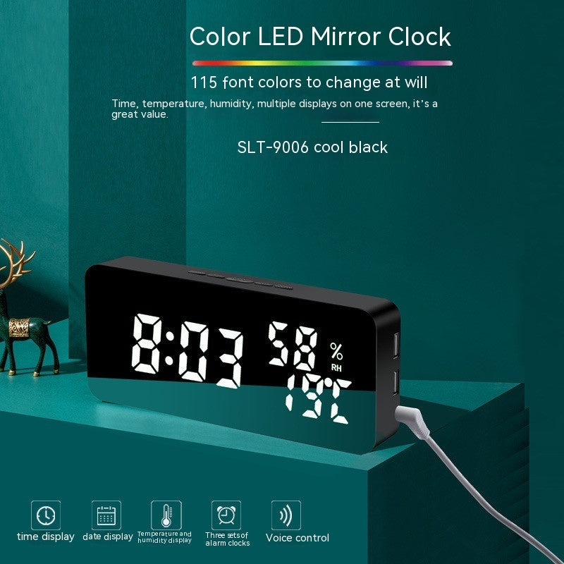 Miroir de charge créatif pour téléphone portable Horloge murale Alarme Rappel Vocal