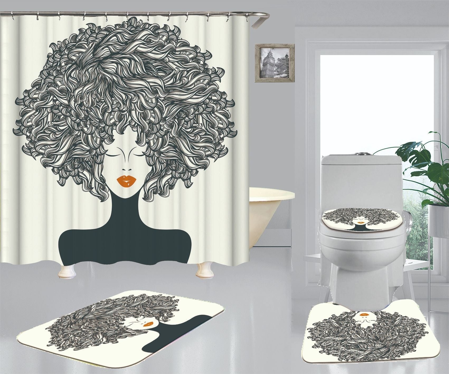 Afro  Pattern Polyester Digital Shower Curtain
