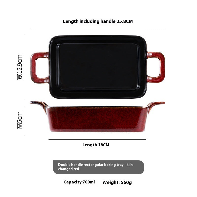 Bandeja de cerámica rectangular para horno microondas, recipiente para hornear binaural