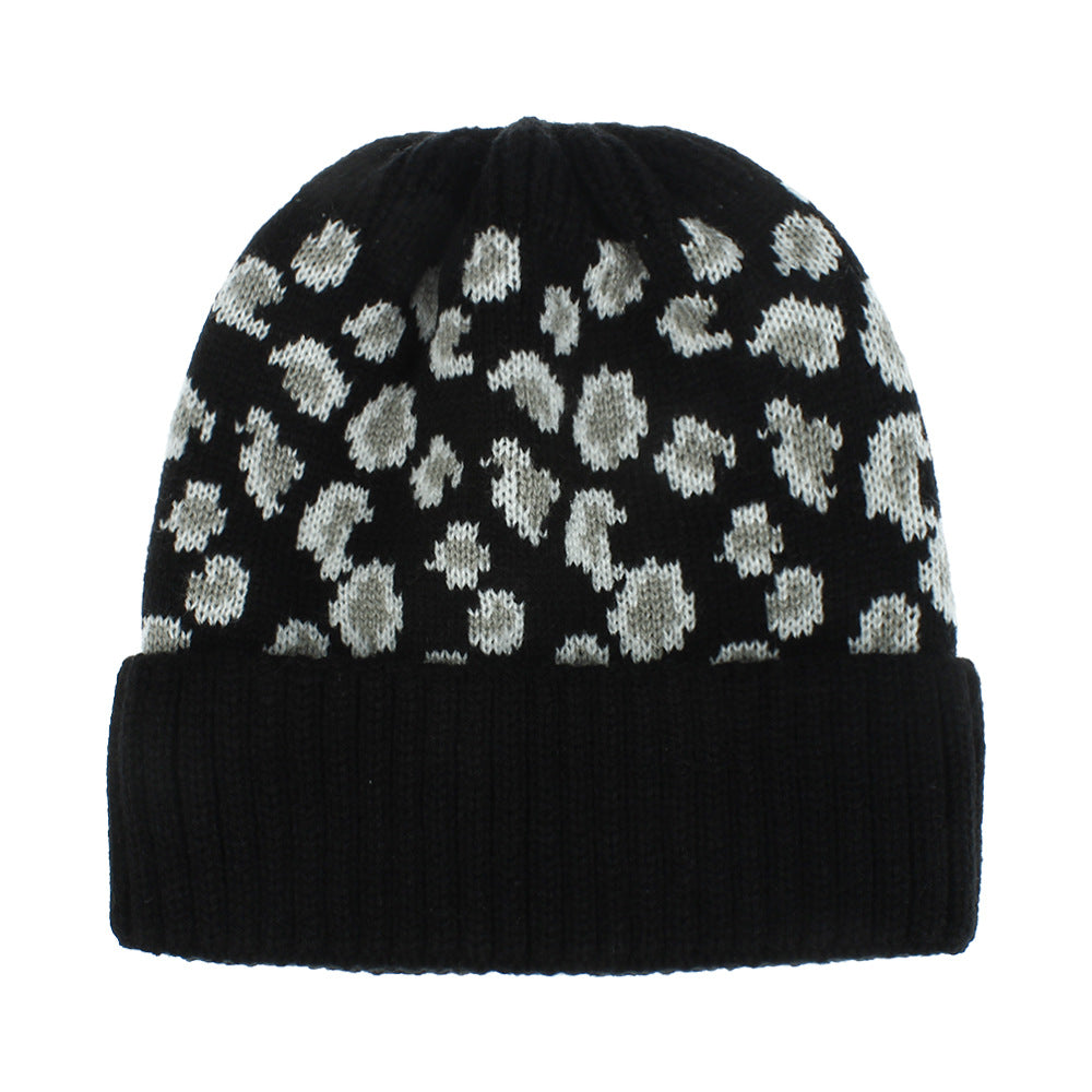 Warm And Fashionable Outdoor Leopard Print Knitted Ponytail Hat