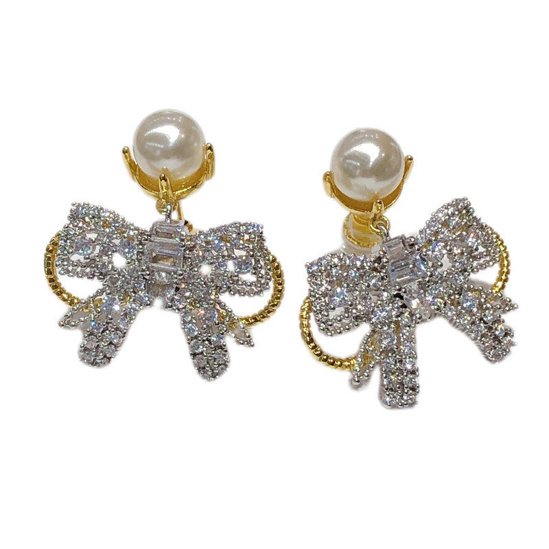 Round Face Slimming Bow Earrings Silver Needle Earrings