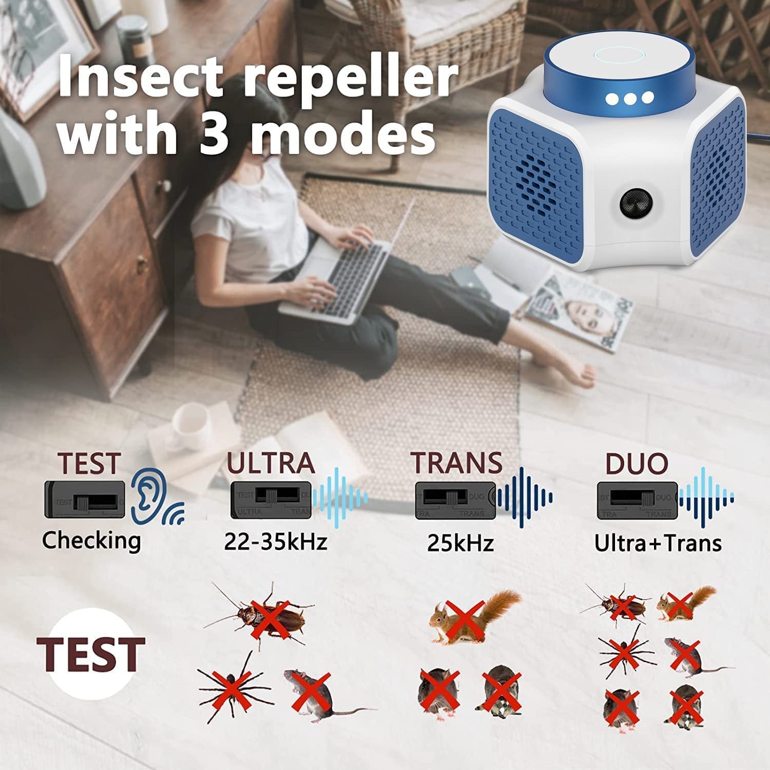 360 Degrees Animal Repeller Multi-function Double Horn Frequency Conversion Ultrasonic Mouse Expeller