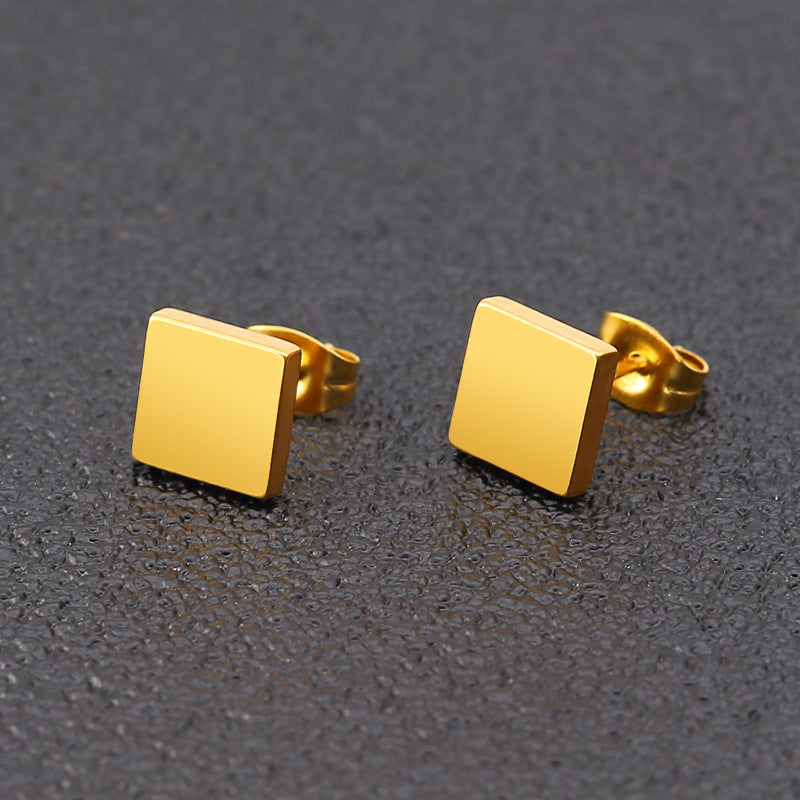 Korean Style Quadrangle Geometric Ear Studs Earrings Positive Edge Titanium Steel Stainless Steel Anti-allergy Fashion Classic Earrings For Men And Women