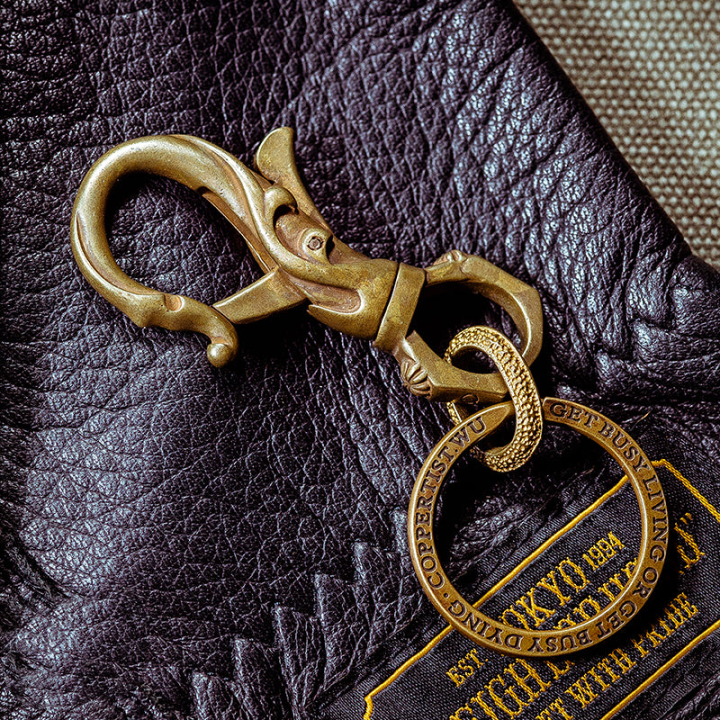 Retro Creative Handmade Pure Brass Pattern Keychain