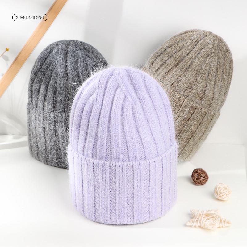 Korean Version Of The Versatile Knitted Hat Japanese Rabbit Hair Vertical Strip Aging
