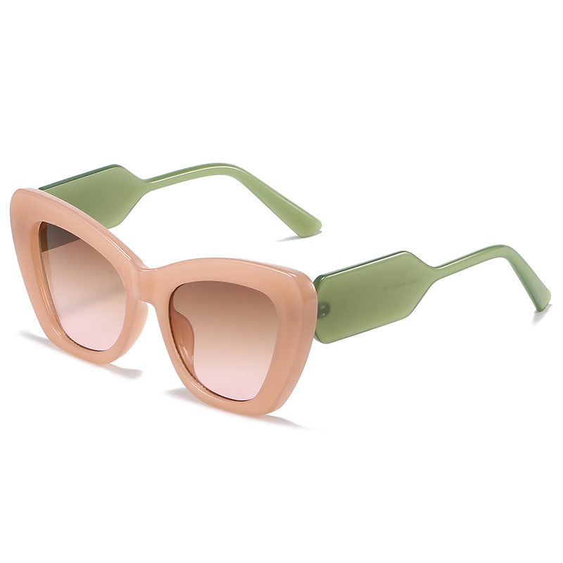 Cat Eye Sunglasses Personality Fashion Color Contrast Large Frame Glasses All-match Flat Sunglasses