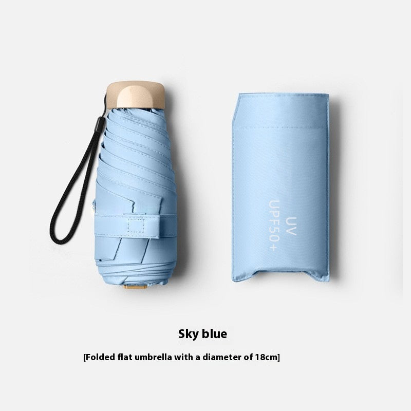 Flat Five-fold Six-bone Sun Protection Sunshade Mini Capsule Umbrella