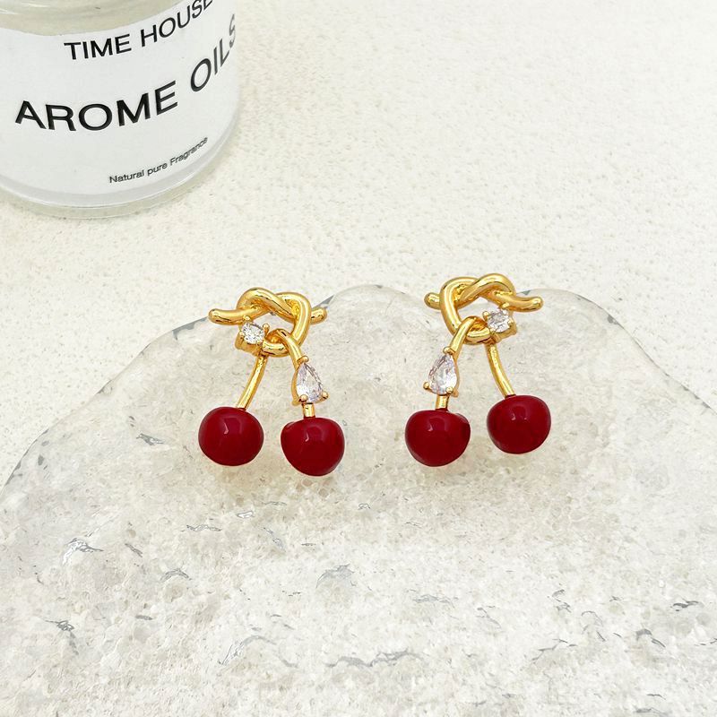 Cherry-shaped Drop Glazed Stud Earrings Earrings For Women