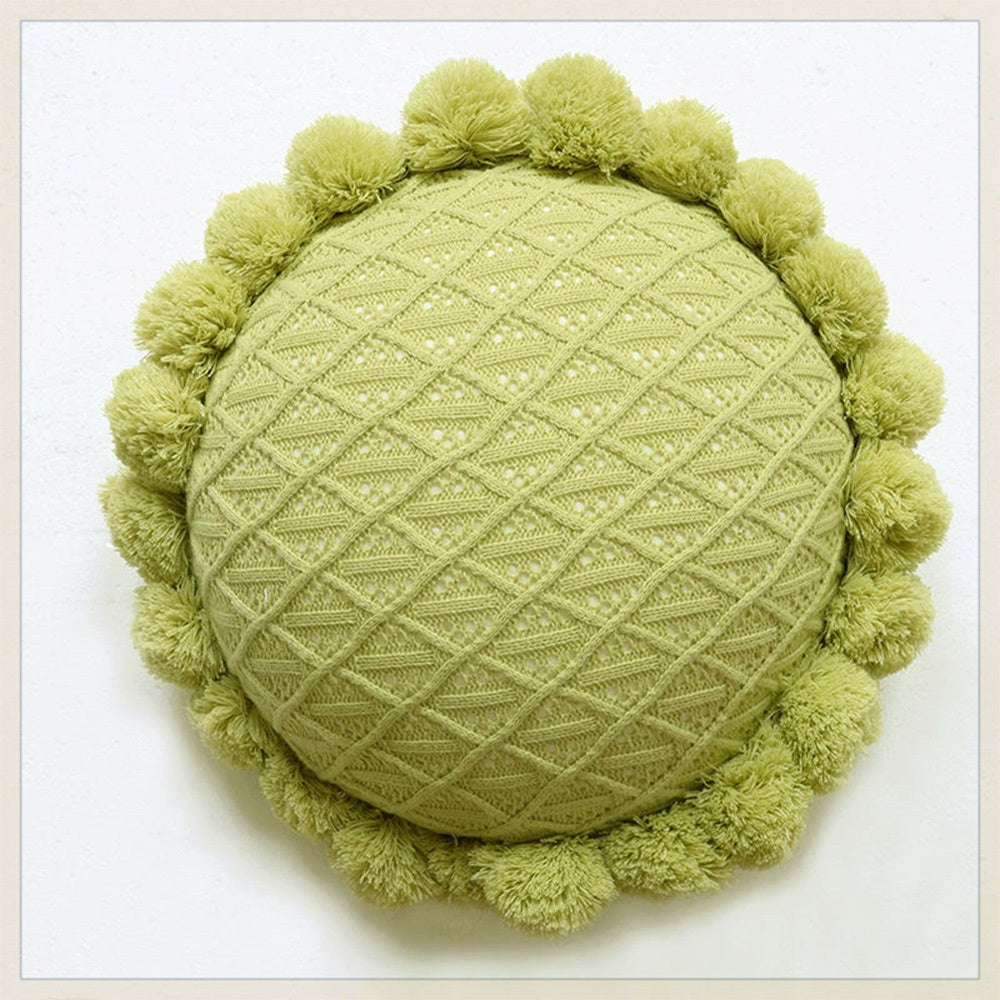 Home Decoration Knitting Cushion Cover Mint Green Tassel Pillowcover Modern Sofa Living Room Waist Pillow Bed Head Round Pillow Ins Style Pillow