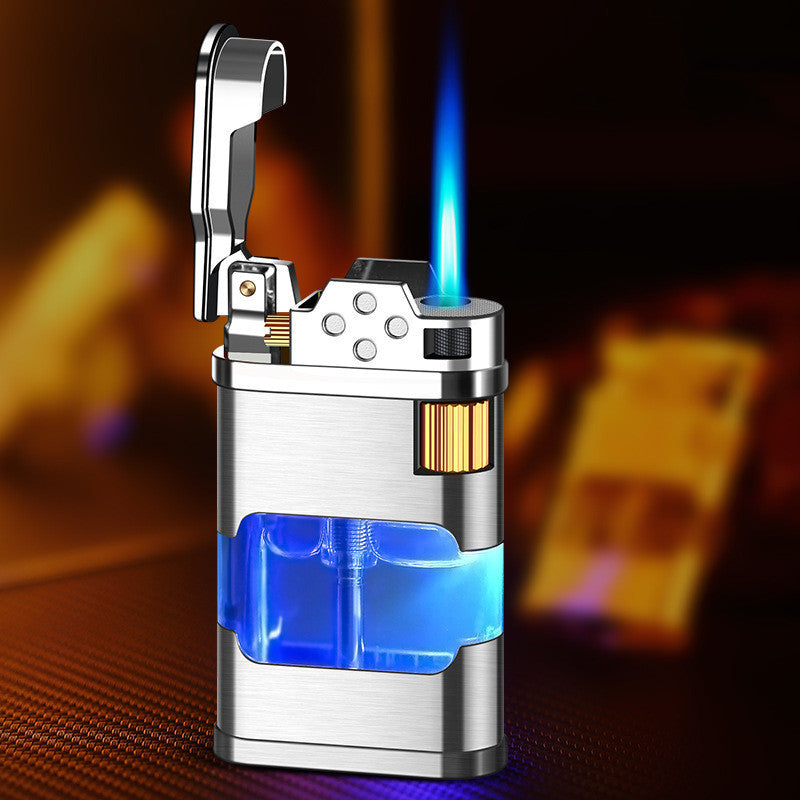 Briquet Rétro à Tir Direct Aéré, Réservoir d'Huile Transparent avec Lumière