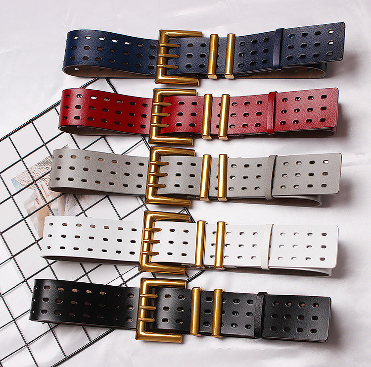 Ceinture large en cuir unie avec boucle en métal pour femme