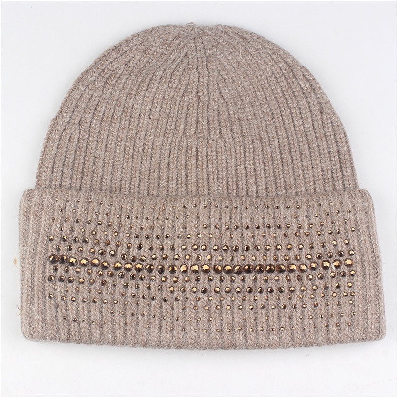 Warm High-End South African Rhinestone Fashion Knitted Pullover Cap