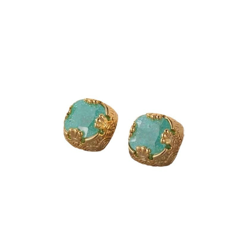 Vintage Silver Needle Ice Crystal Earrings For Women
