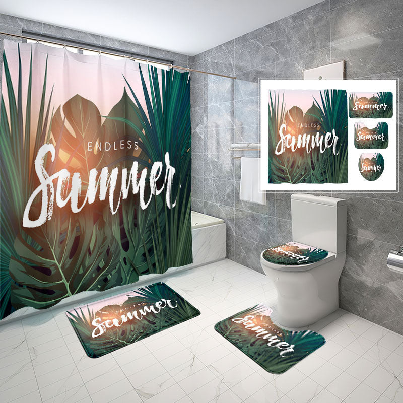 Natural Wind Leaves Printing Toilet Waterproof Shower Curtain Non-slip Floor Mat