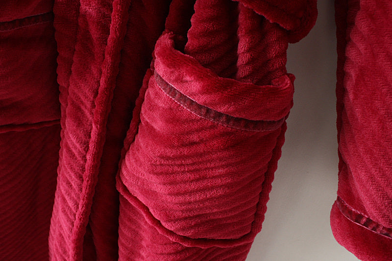 Solid Color Extended Hooded Flannel Bathrobe
