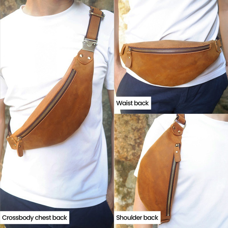 Men's Vintage One Shoulder Multifunctional Cowhide Crossbody Chest Bag