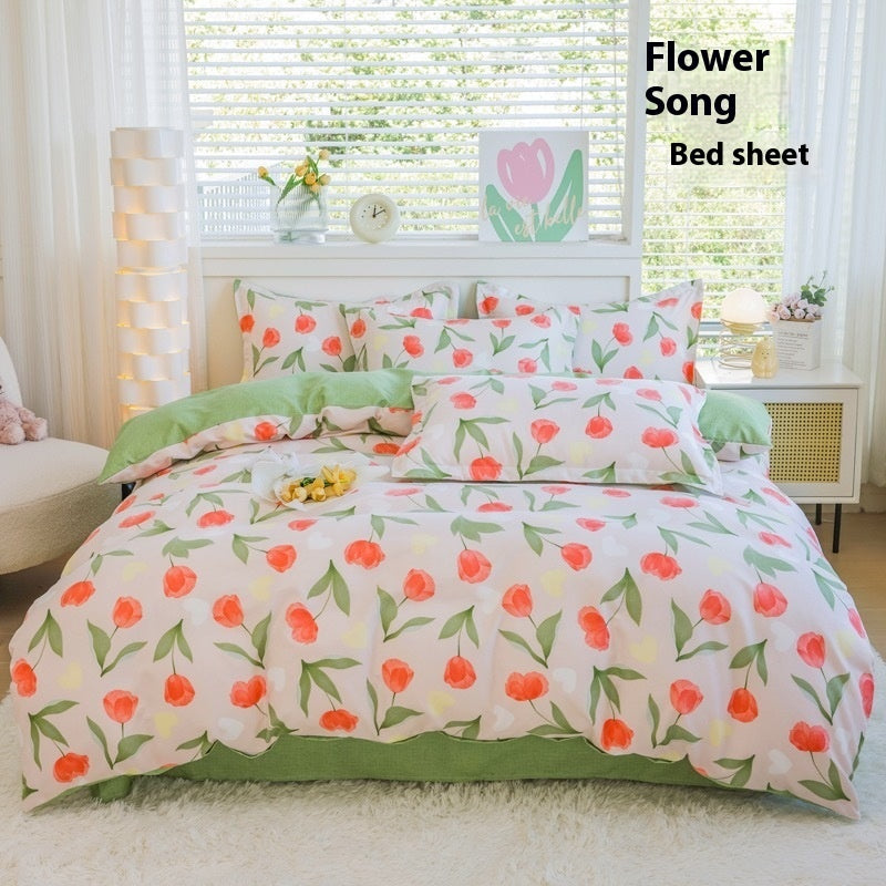 Four Seasons Woolen Cotton Four-piece Quilt Cover Bed Sheet Dormitory Set